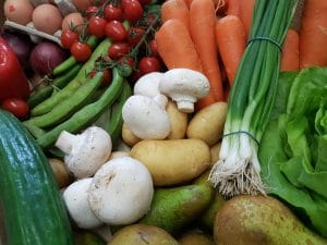 Photo of the contents of our Mixed Veg Box with includes Veg, Fruit and Salad items.