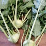 Photo of a green Kohl Rabi with leaves